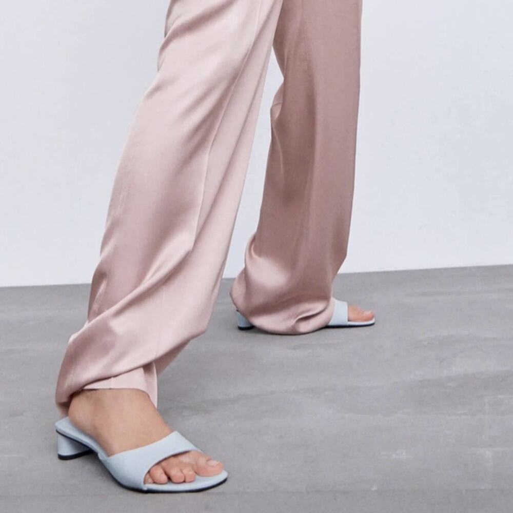 Zara Pastel Blue Square Toe Block Heel Mule Size 39 8 NWT